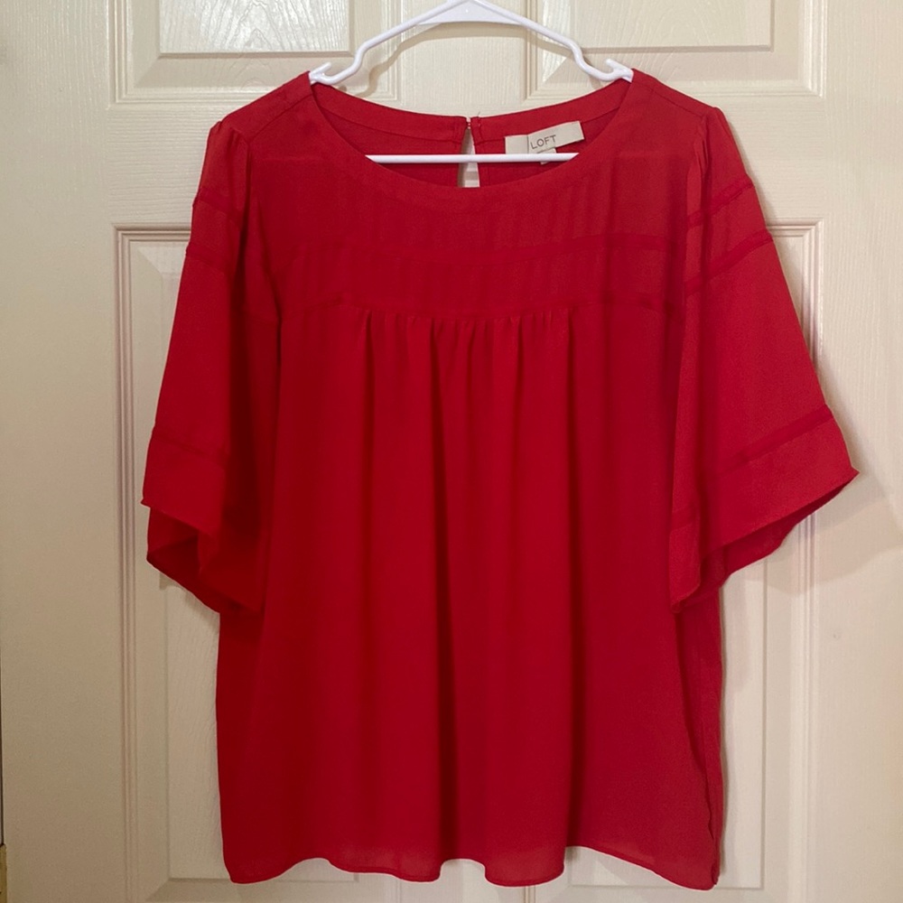 Loft red blouse. Mixed material- Knit back and polyester front.